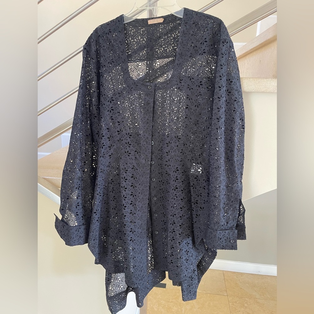 Vintage Alaia Black Eyelet Button-Up Blouse
